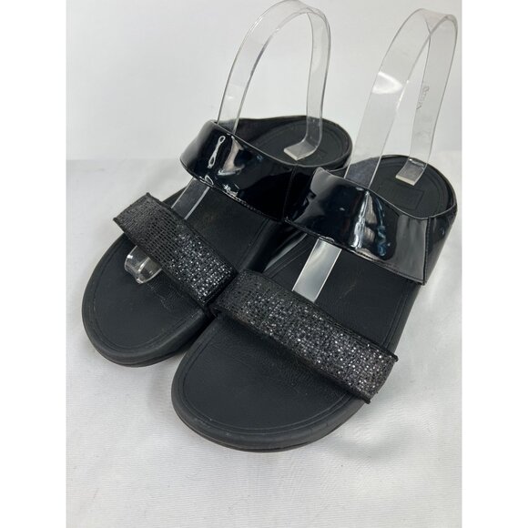 FitFlop B24 Womens Lulu Superglitz Black Slide Sandals sz 7 - Picture 1 of 5